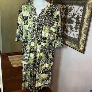 NWT Ulla Popken Boho Dress - yellow/ green floral/ ruffles  Sz 24/26